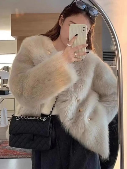 Manteau Court Femme en Fausse Fourrure